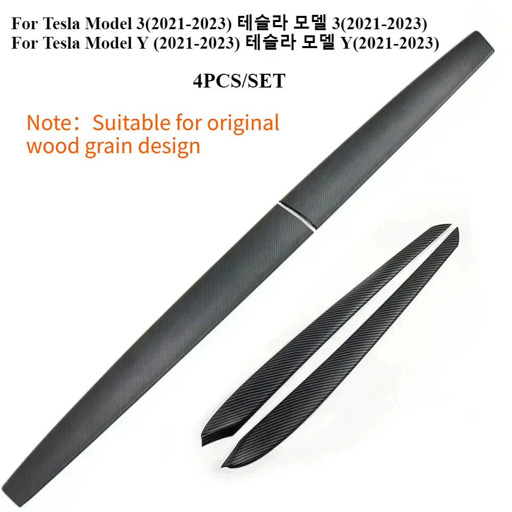 Car Door Side Trim Dashboard Cover For Tesla Model 3 Y Carbon Fiber Pattern Front Interior Dashboard Central Control Trim Strip