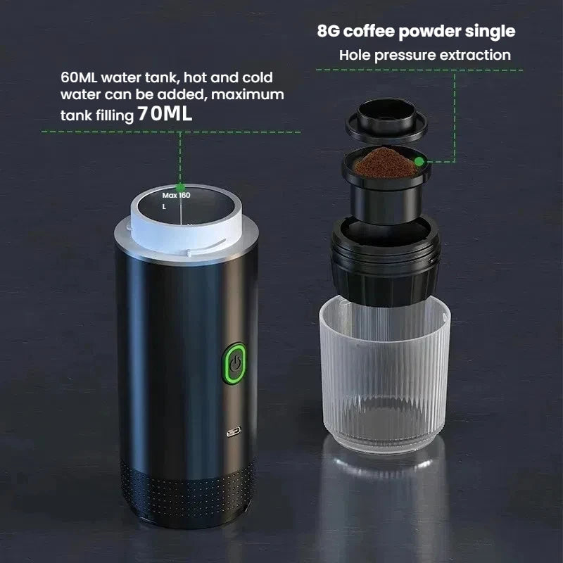 3 in 1 Wireless Electric Portable Espresso Coffee Machine for Car Home Camping Travel Coffee Maker Compatible with Capsule Powde