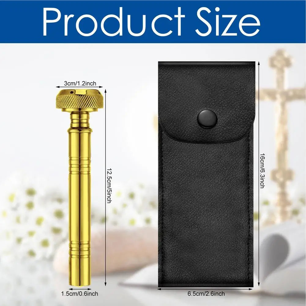 Christian Pocket Holy Water Sprinkler with Leather Storage Bag Religious Copper Holy Water Container Dispenser Travel Sprinkler