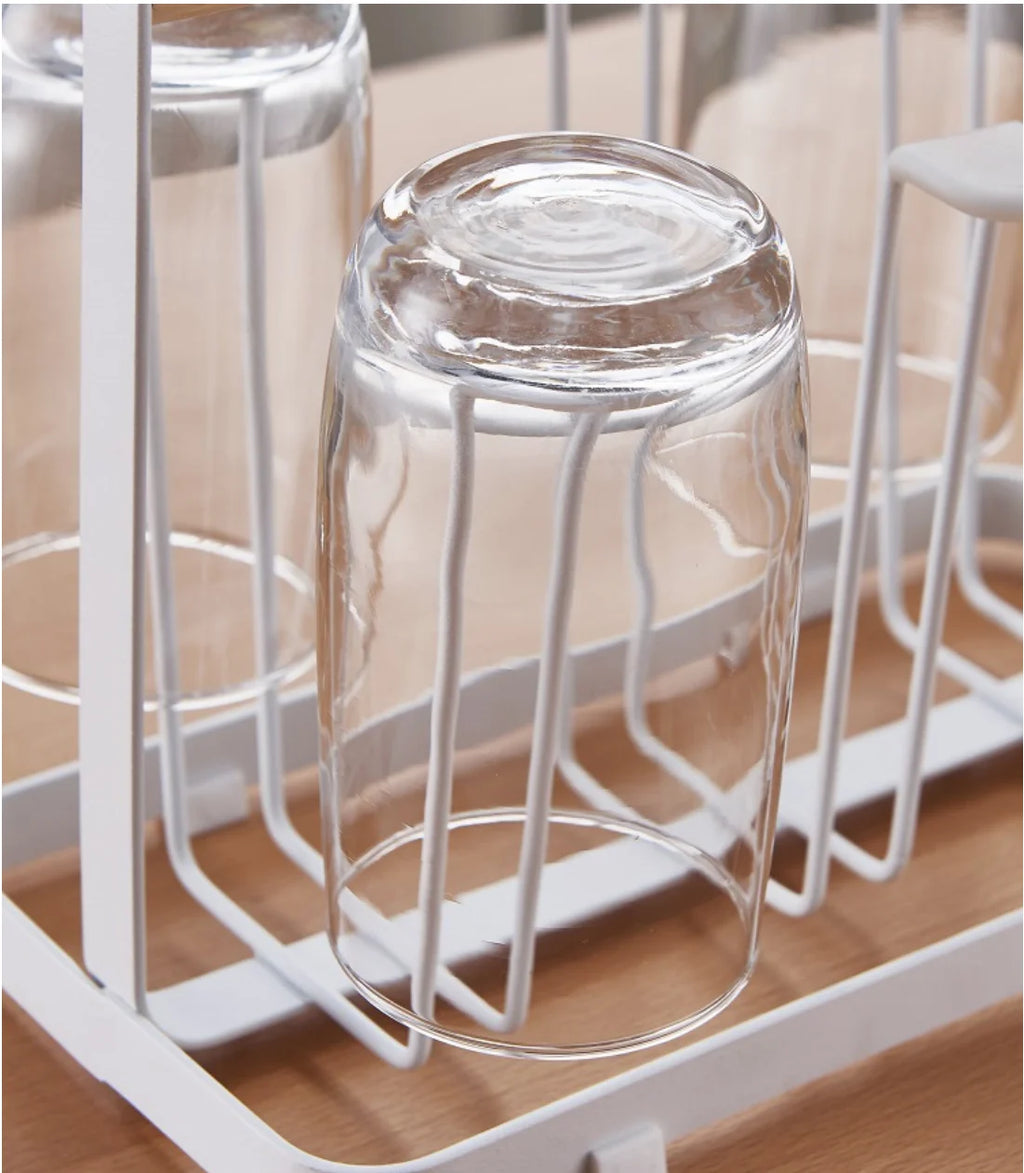 Household Metal Wooden Bar Rack Kitchen Storage Drying Rack Tea Cups Placed On Table Desktop Cups Organize Iron Storage Drainage