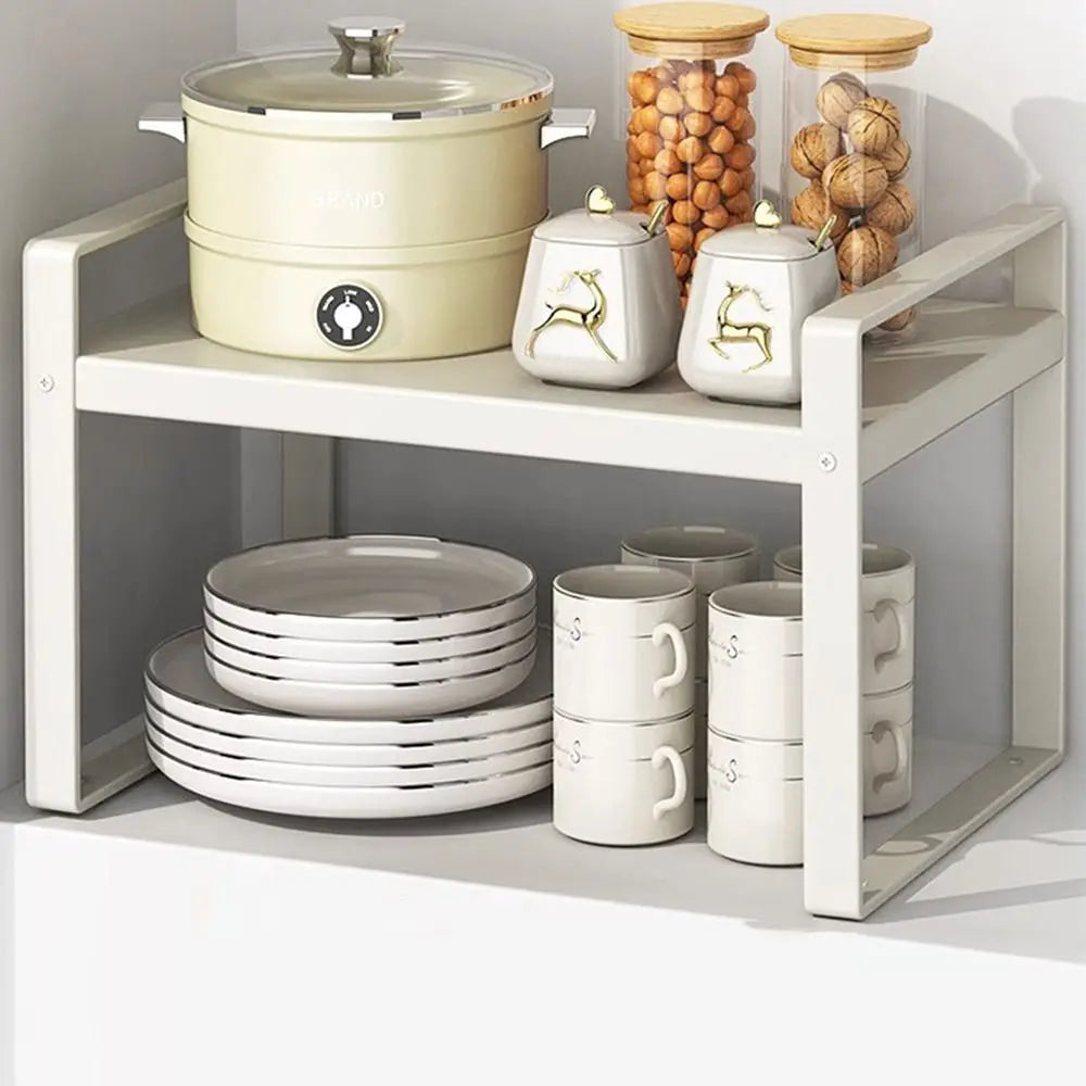 Layered Adjustable Kitchen Organizer Space Saving Expandable Countertop Pot Holder Easy To Install Non-slip
