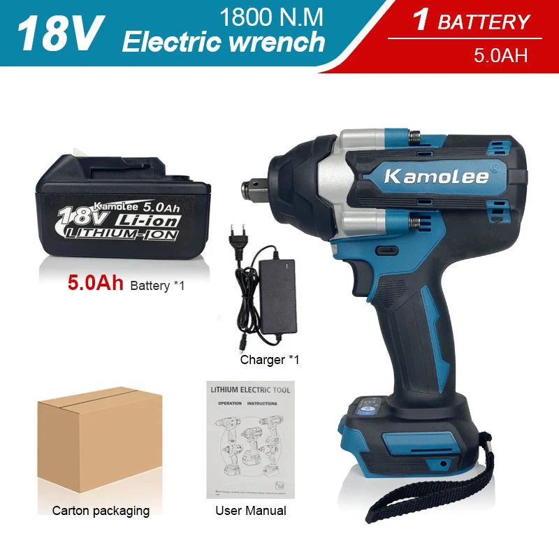 Kamolee DTW700 1800NM Cordless Impact Wrench Brushless 18V 1/2" For Car/Truck Repair
