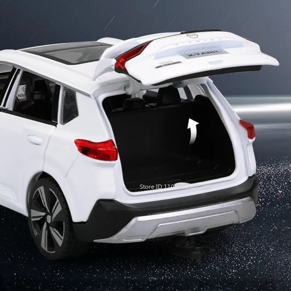 1:32 X-TRAIL Toy Model Cars Alloy Diecast Police Car Pull Back Doors Opened Sound Light Rubber Tires Camping RV Gifts for Boys