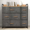 7 Drawers Dresser Fabric Storage Tower Wooden Top Shelf Modern Organizer, Dark Gray
