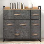 7 Drawers Dresser Fabric Storage Tower Wooden Top Shelf Modern Organizer, Dark Gray
