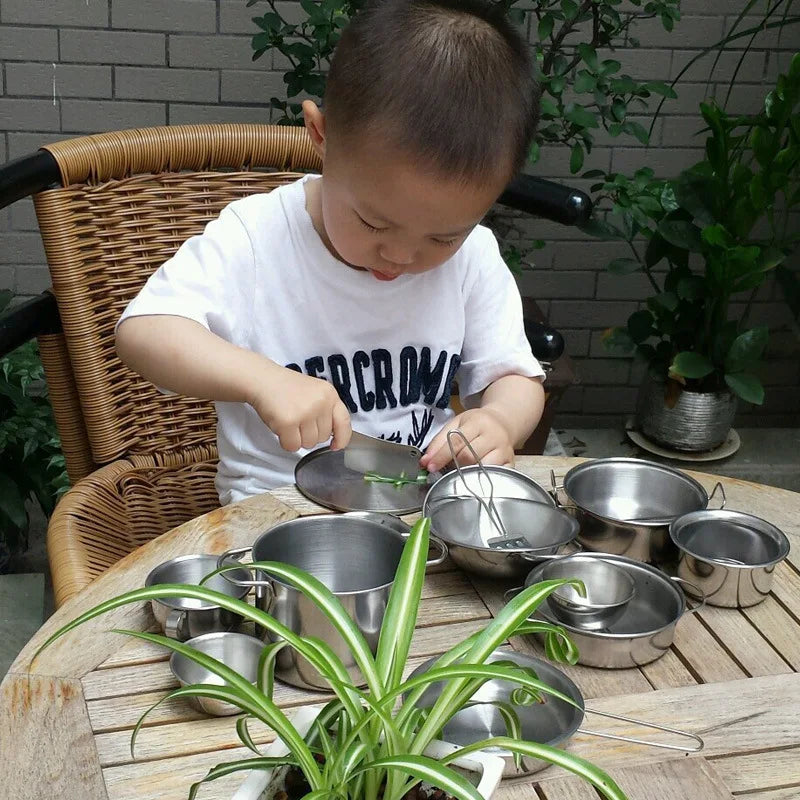 25Pcs Children Stainless Steel Pretend Play Food Kitchen Cookware Set Toy Mini Cooking Game Pot  Shovel Tinplate Kid Kitchen Toy