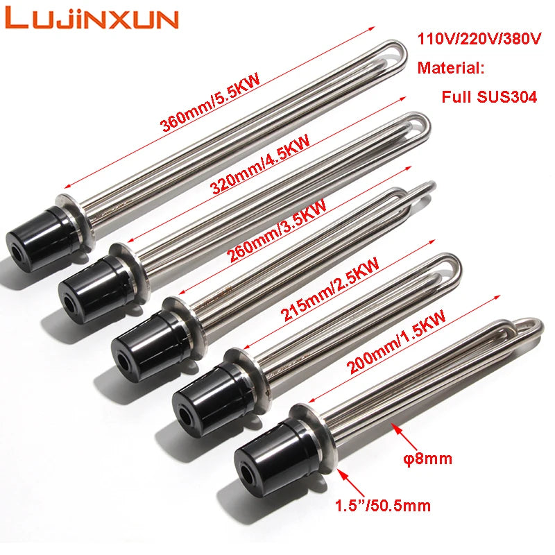 LUJINXUN Tri Clamp Heating Element G2"/1.5" Ten Immersion Water Tubular Electric Heater for Brewing 1.5KW-12KW SUS304 220V 1pc
