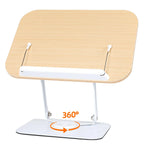 Book Stand for Reading, Adjustable Book Holder with 360° Rotating Base & Elastic Page Clips, Foldable Cookbook Stand for Office