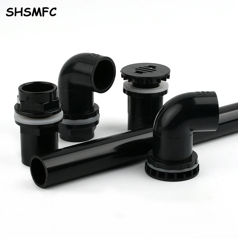20-63mm Black PVC Pipe Connectors Ball valve Three-way Direct Garden Water Aquarium Fish Tank Drainage Tube Fittings Accessories