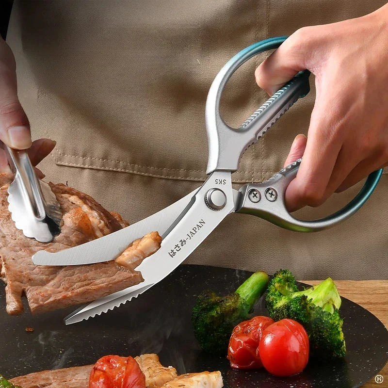 Kitchen Scissors High Hardness Curved Blade All Steel Scissors Household Sharp Cutting Chicken，Fish and Meat Food Scissors