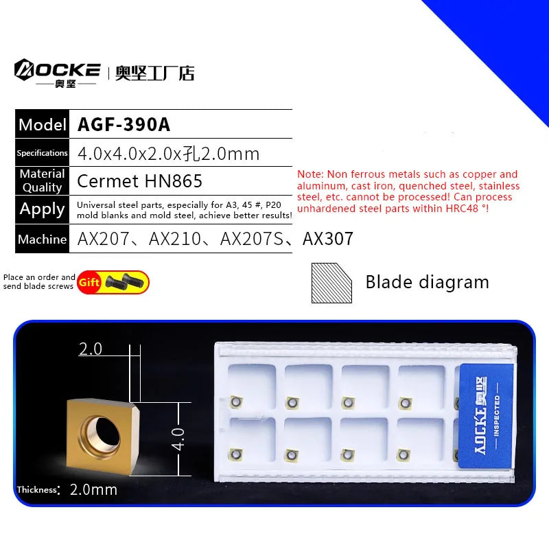 10Pcs/Box AOCKE AX3 Series Pneumatic Chamfering Machine Cermet Blade Hard Alloy Chamfer Machine Accessories Tools
