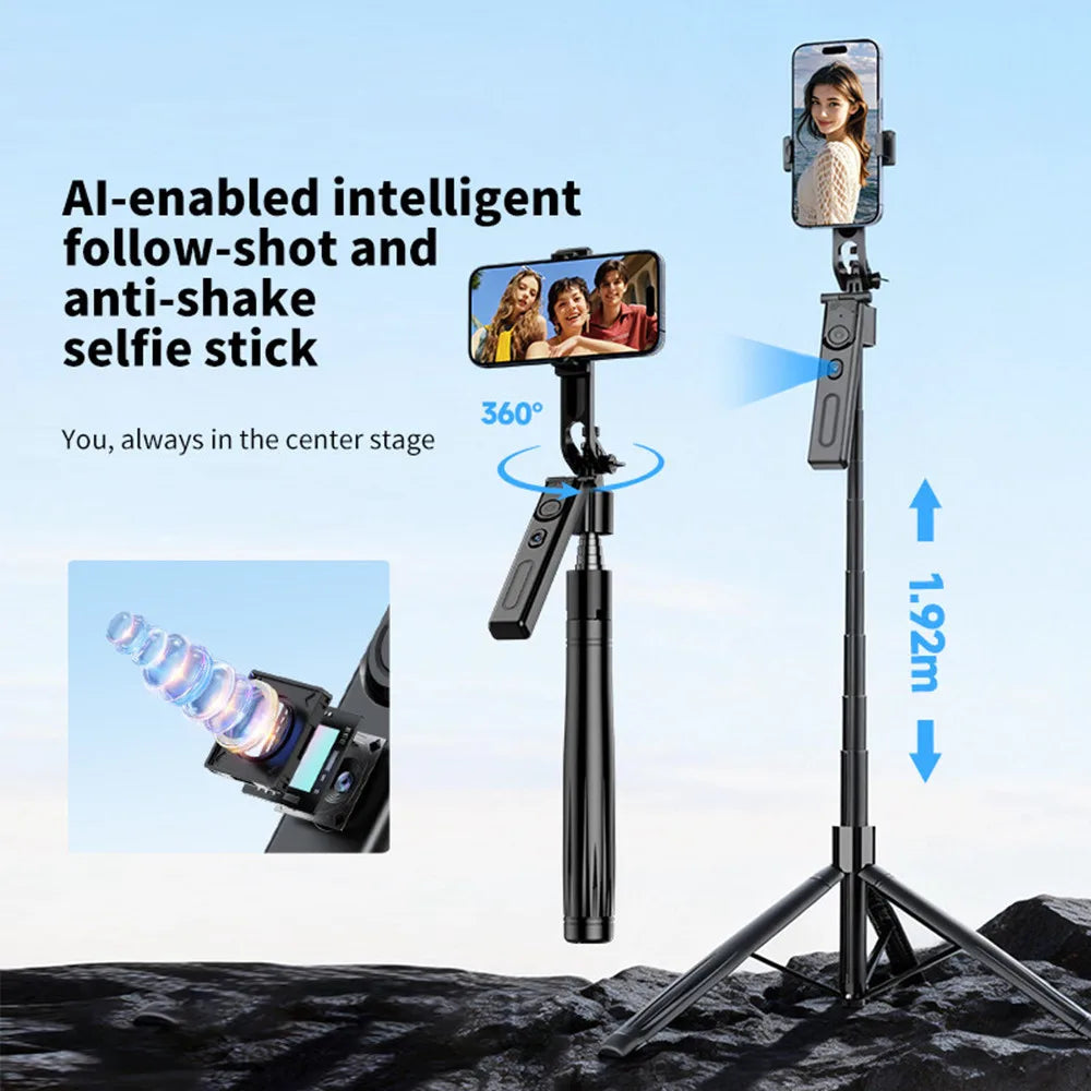 Tripod for Mobile Phone 360°Auto-Rotation Shooting Tripod Selfie Stick Phone Stand AI Face Following, with Remote Control
