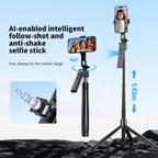Tripod for Mobile Phone 360°Auto-Rotation Shooting Tripod Selfie Stick Phone Stand AI Face Following, with Remote Control