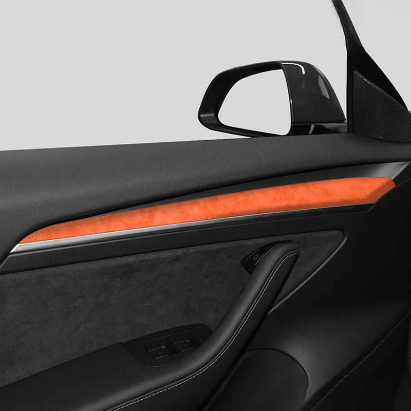 For Tesla Model 3 Y 2020-2023 Made of Alcantara Door Handle Panel Trim Cover Door Sticker Styling Decoration Interior Accessory