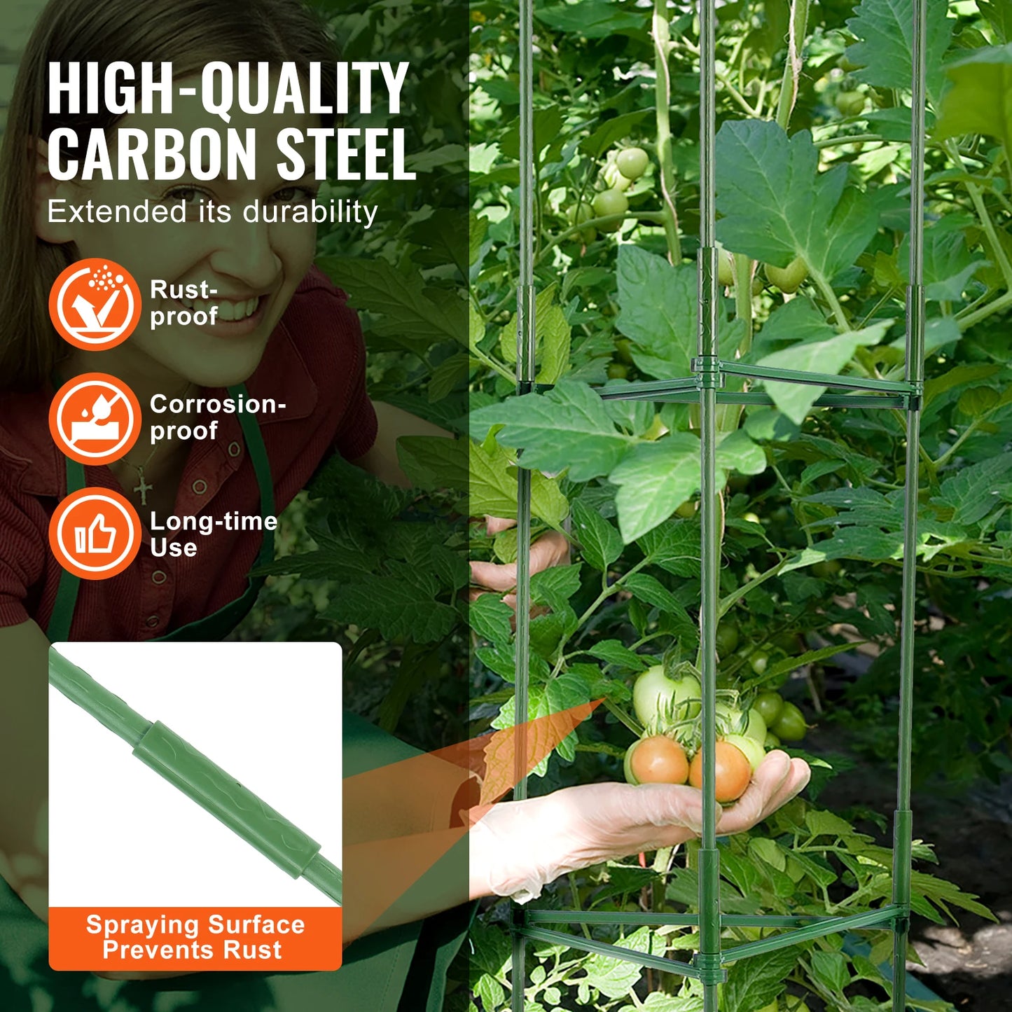 VEVOR 6 Packs Tomato Cages for Garden 48 in Trellis Plant Stakes Suppor for Raised Garden Bed Vegetables Flowers Climbing Plants