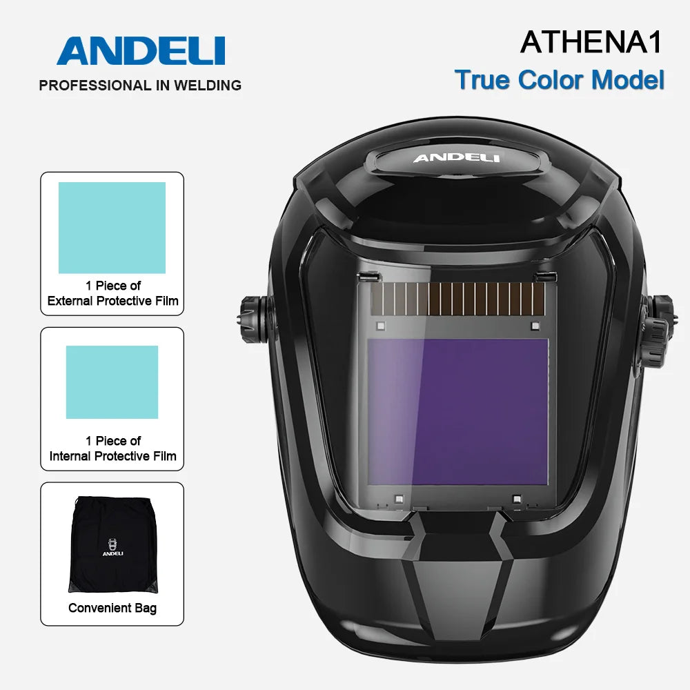 ANDELI Auto Darkening Welding Helmet Large Viewing True Color Solar Powered Welding Mask for TIG MIG ARC Grinding Welder
