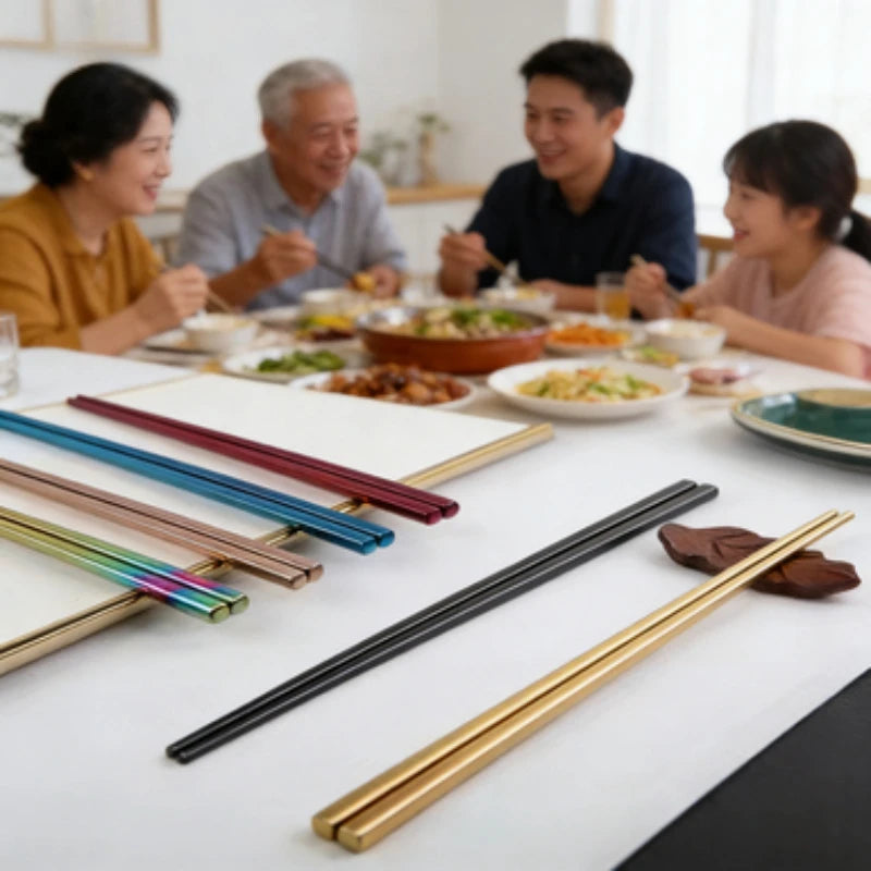 1 Pair Reusable Stainless Steel Chopsticks, Korean Style Metal Food Sticks, Dishwasher Safe Portable Kitchen  Accessories