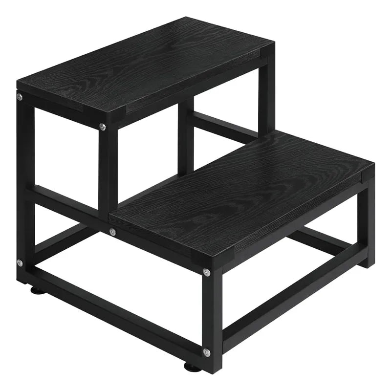 2-Step Stool for Adults & Kids, Heavy-Duty Steel & Wooden, Supports 500lbs, Ideal for Kitchen, Bedroom, Bathroom