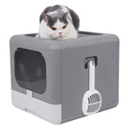 Foldable Cat Litter Box with Scoop & Sifting Tray - Enclosed Top/Front Entry | AlluCanFind