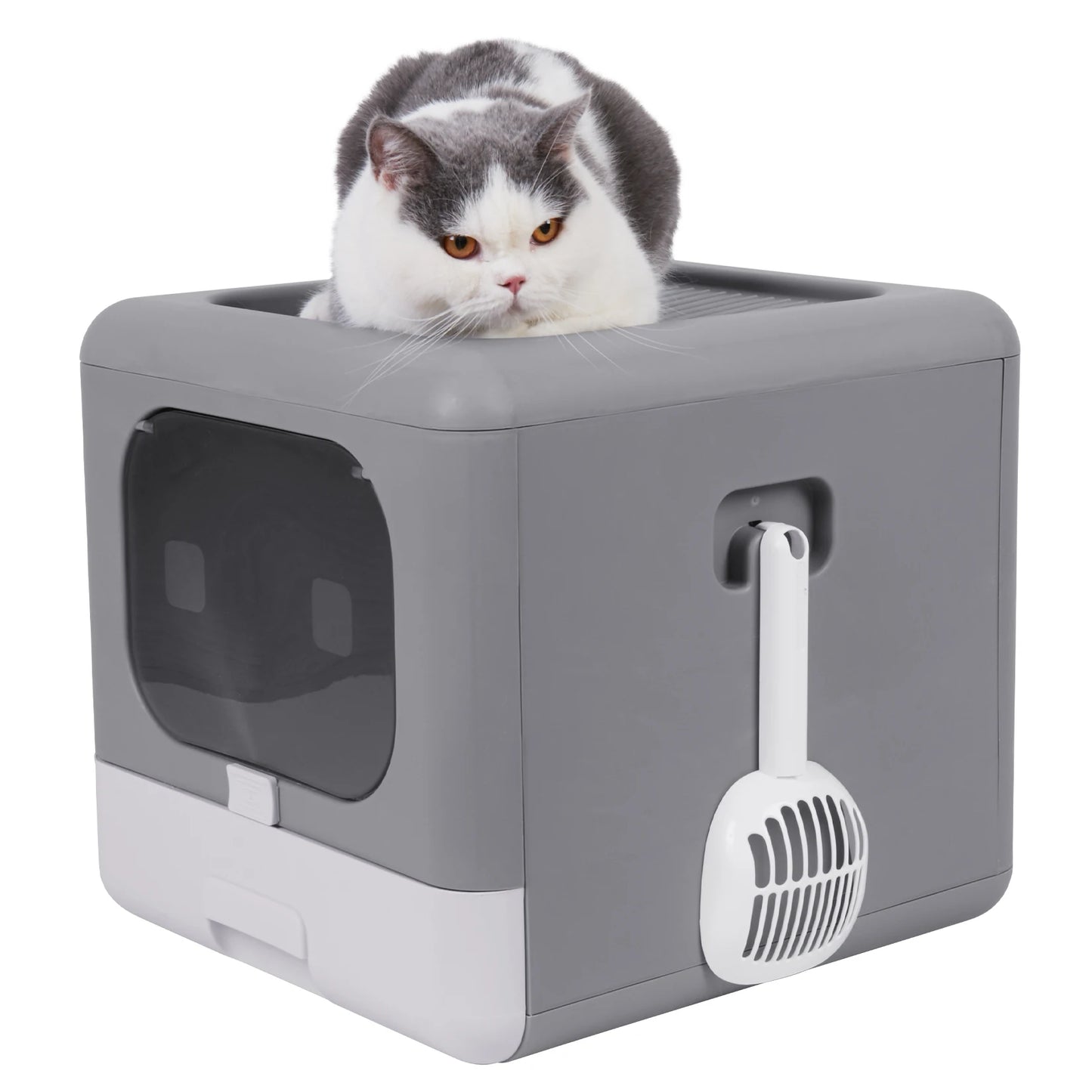 Foldable Cat Litter Box with Scoop & Sifting Tray - Enclosed Top/Front Entry | AlluCanFind