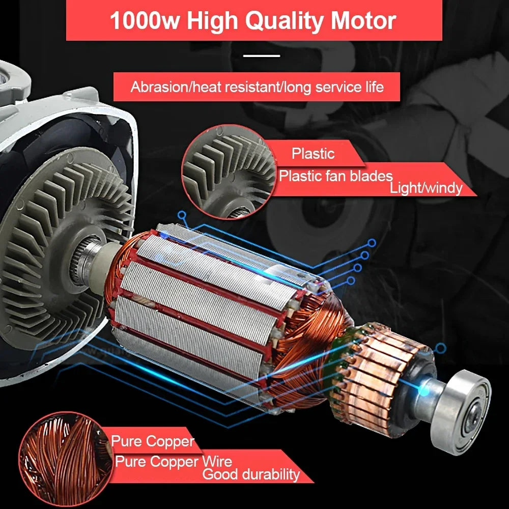 1000W Electric Angle Grinder 100mm 125mm Corded Grinding Machine 6 Speeds Electric Grinding Cutting Polishing Power Tool 220V EU