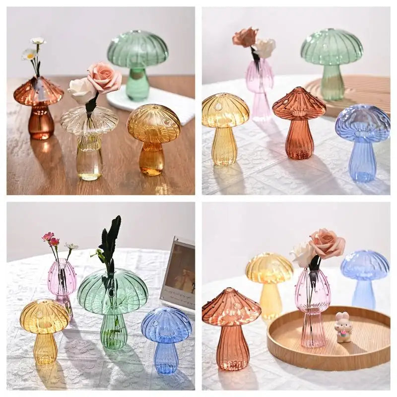 Mushroom Vase Flower Bottle Glass Vase Decoration Home Hydroponics Pot Table Ornament Room Decor Mushroom Accessorie Home Decor