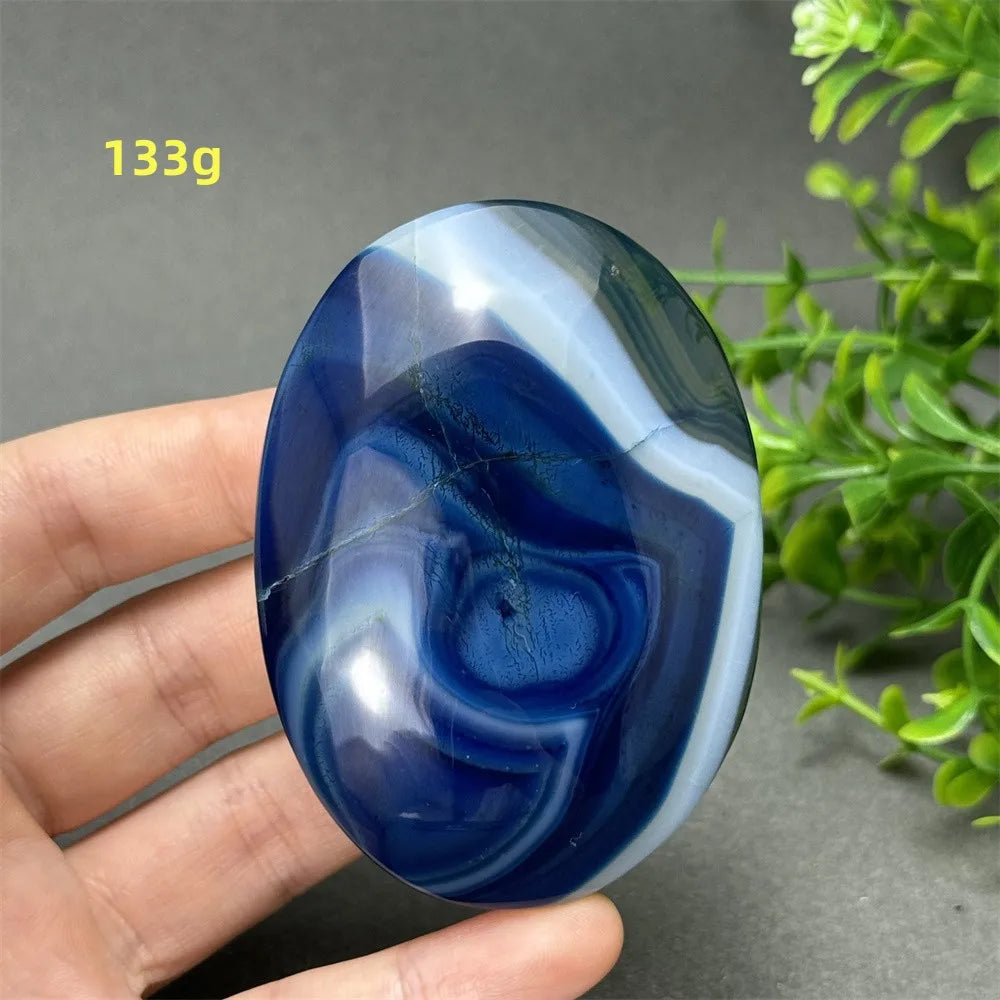 Natural Blue Agate Palm Play Healing Spiritual Meditation Chakra Witchcraft Prayer Energy Feng Shui Home Decor Gift