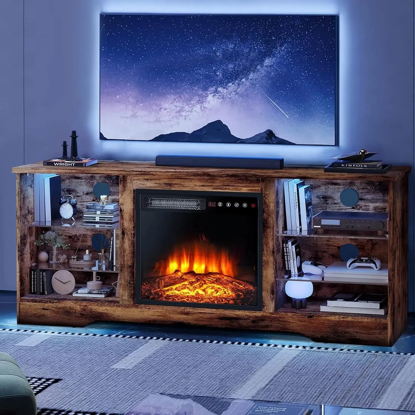58" Fireplace TV Stand with 18" Electric Fireplace, Remote & Storage for TVs up to 65" | AlluCanFind