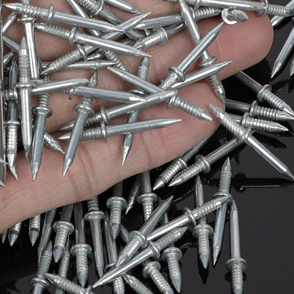 300-10pcs Double Head Nails Anti-Rust Double-Head Seamless Thread Nail Hard Thread Screws Set for Solid Wood Skirting Boards