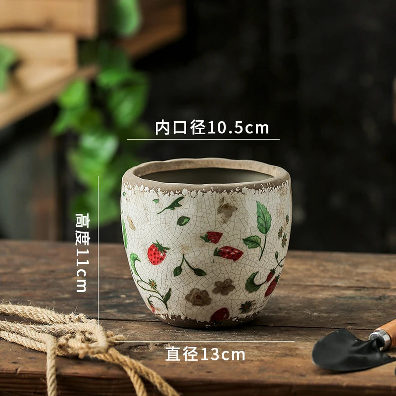 Vintage Ceramic Succulent Flowerpot Planters for Indoor Plants Creative Countryside Style Plant Pot Living Room Decoration