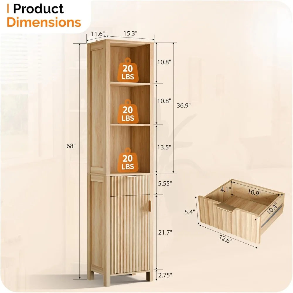 Fluted Bathroom Floor Storage Cabinet with Fluted Door 3 Drawers,Modern 12 Inch Deep Short Bathroom Storage Cabinet Organizer