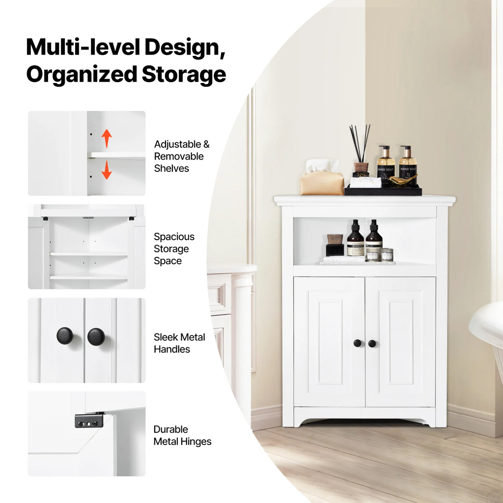 SucceBuy 32"/64"/68" Corner Storage Cabinet w/ Shelves Freestanding Corner Cabinet for Living Room Kitchen Laundry Room Bathroom