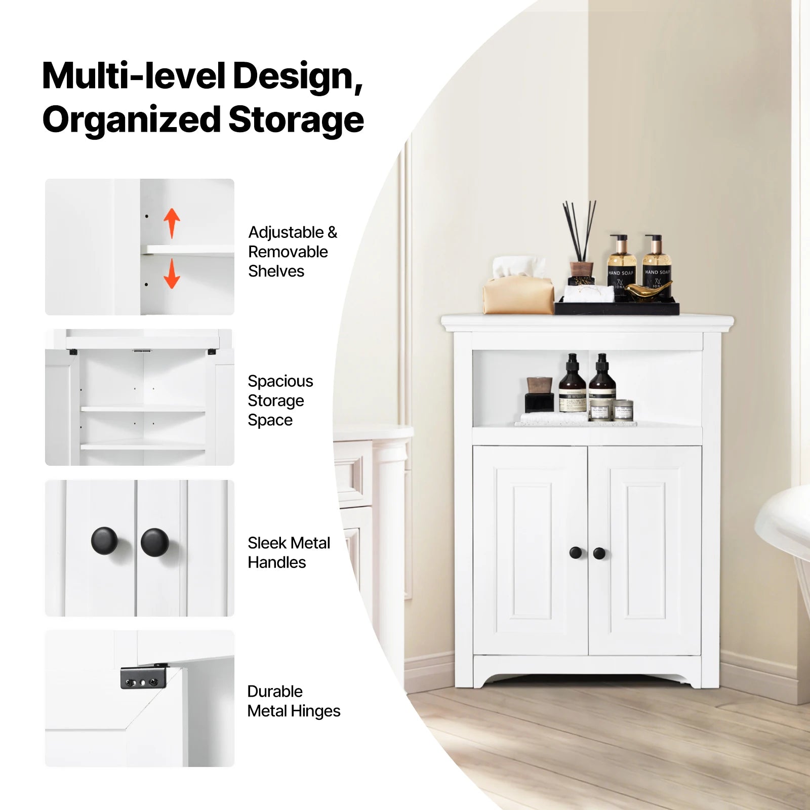 SucceBuy 32"/64"/68" Corner Storage Cabinet w/ Shelves Freestanding Corner Cabinet for Living Room Kitchen Laundry Room Bathroom