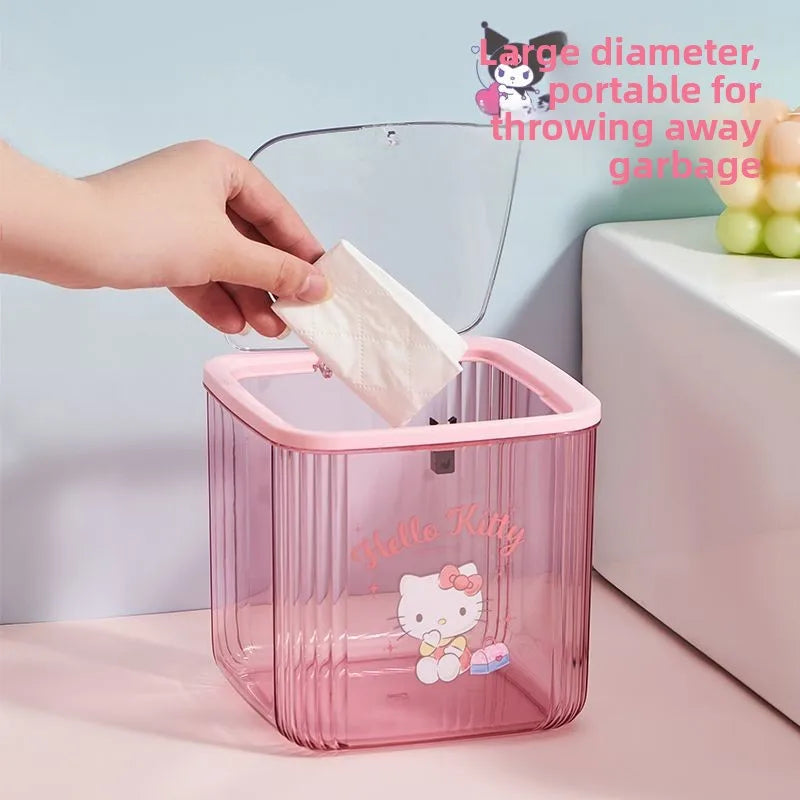 Hello Kitty Cartoon Desktop Trash Can Kawaii Exquisite Creative Home Office Desk Wastebasket Children's Mini Storage Box