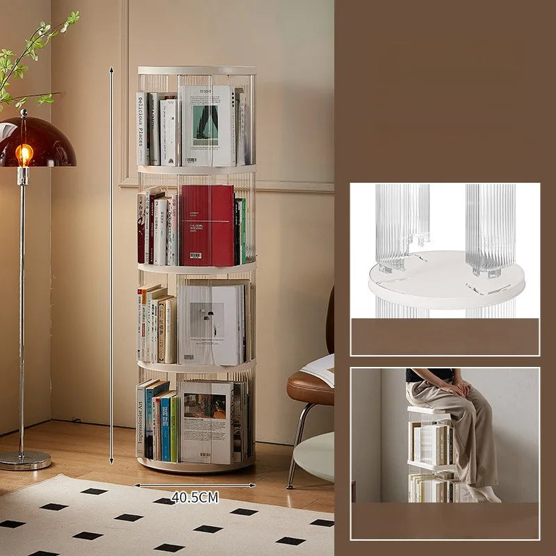Rotating Bookshelf 360-Degree Home Floor-To-Ceiling Simple Children's Bookcase Living Room Large-Capacity Storage Rack