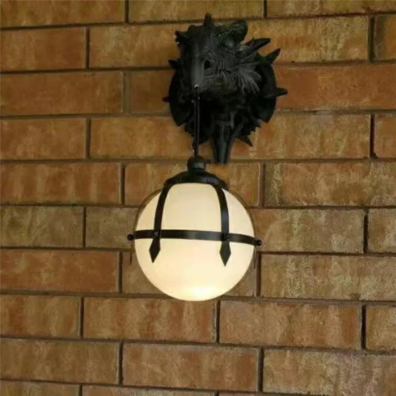LED Dinosaur Hanging Lamp Lantern Industrial Style Resin Dragon Head Crafts Pendent Lamp Halloween Decoration Wall Decoration