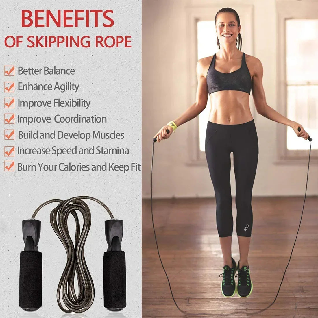 Adjustable Steel Wire Jump Rope - Speed Skipping Workout Fitness for Kids & Adults | AlluCanFind