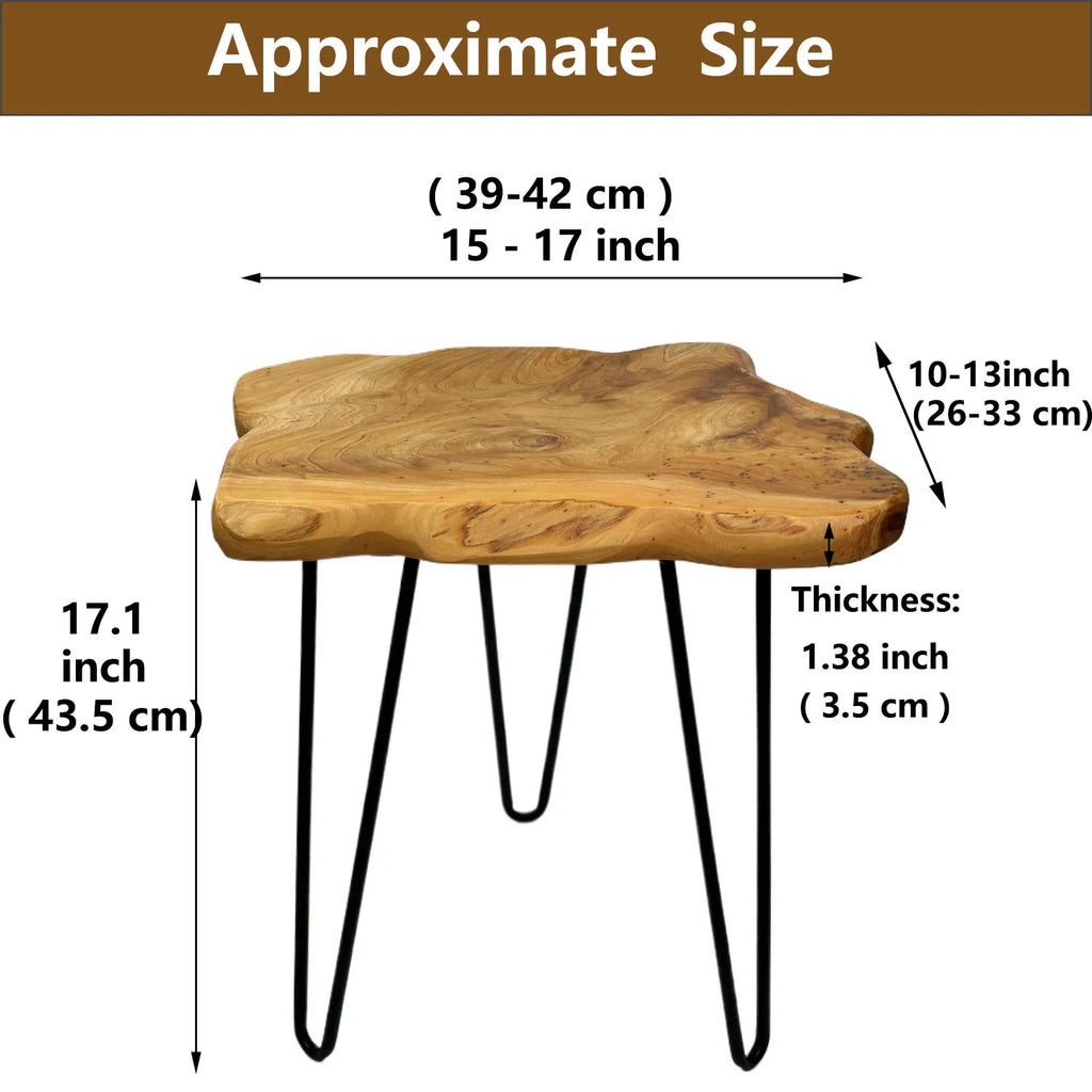 Live Edge Side Table, Wood End Table 16" L x 12" W x 17" T , Nightstand, Plant Stand  ，Unique desktop for Living Room