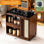 Mobile tea table Small tea table Kettle integrated tea cabinet Solid wood coffee table Tea cart Brewing tea table
