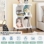 4 Cube Bookcase,White Open Cube Small Bookshelf Circle Arc Storage Shelf Display Cabinet,2 Tiers Modern Wooden Bookcase