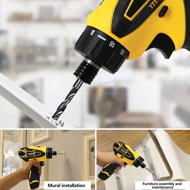 12V Cordless Drill Electric Screwdriver Mini Wireless Power Driver Lithium-Ion Battery Home DIY 18+1 TorqueSettings