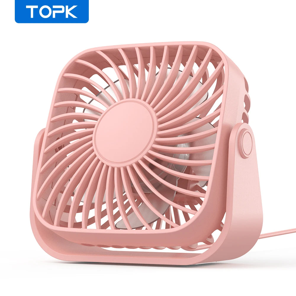 TOPK 4Inch USB Mini Desk Fan,3 Speeds Quiet Portable Desktop Table Fan