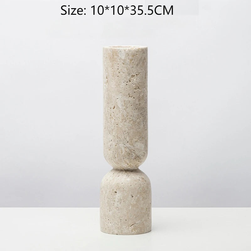 New Chinese Style Yellow Travertine Candle Holder - Elegant Home Decor for Living Room, Coffee Table, Dining Table & Model House