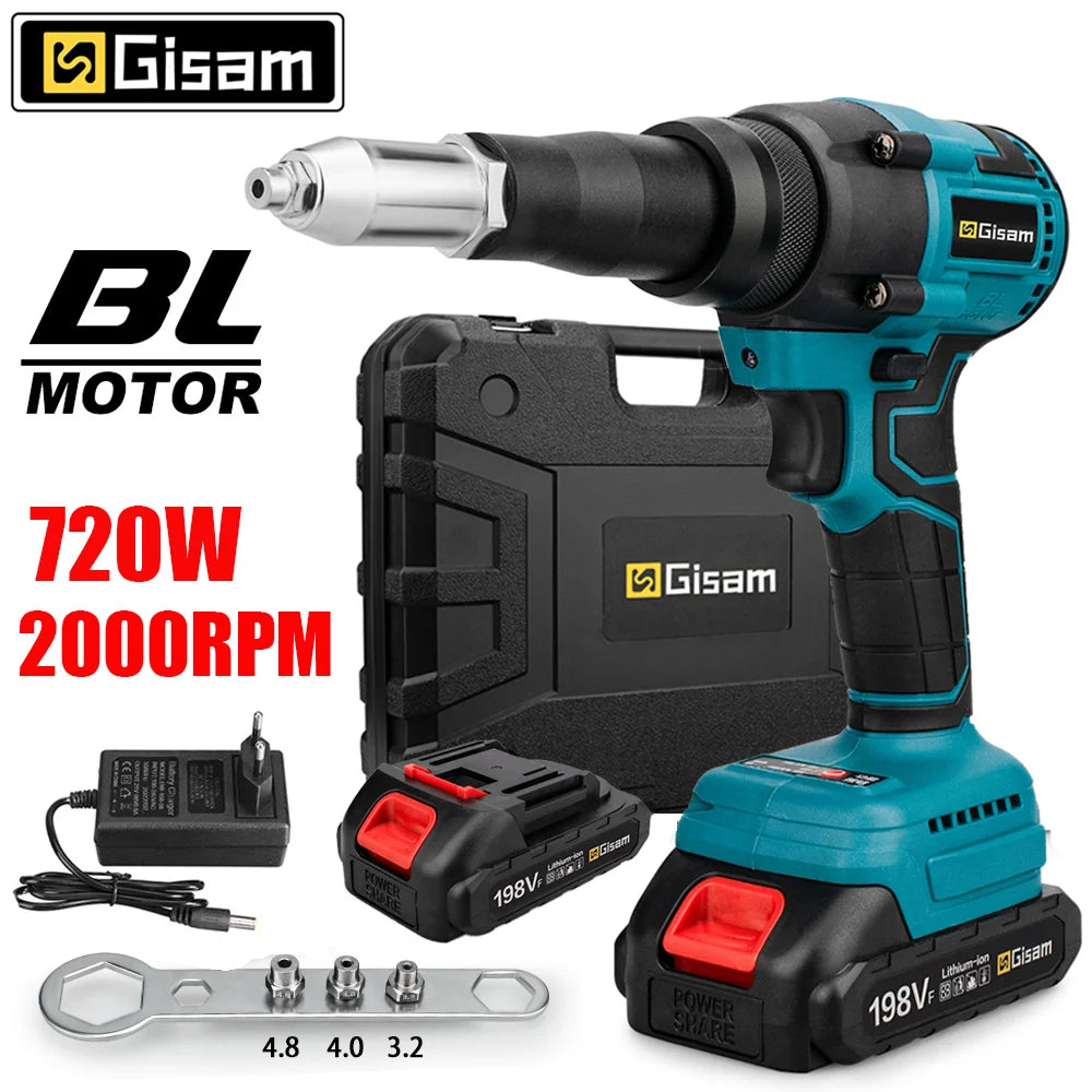 Gisam 720W Electric Brushless Rivet Gun Lithium Battery Cordless Riveting Nut Gun Automatic Rivet for Makita 18V Battery Pins