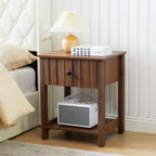 Wood Nightstand, 21.65" H Bedside Table with Wide Fluted Finish, Modern Night Stands with Drawer, Mid Century End Table