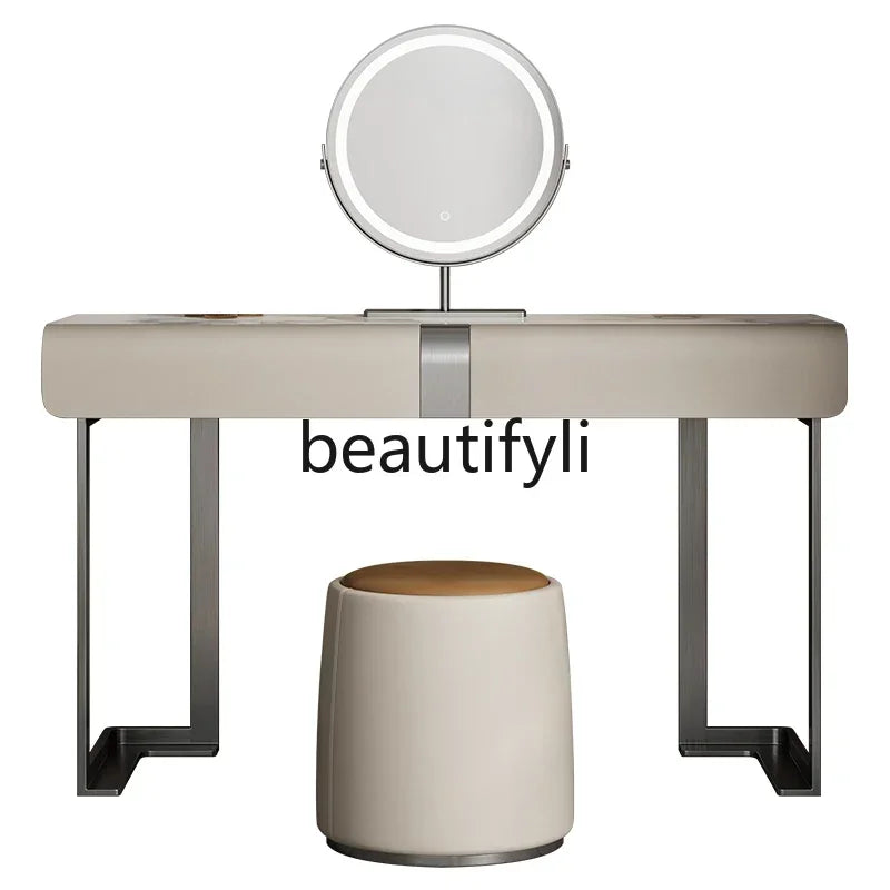 CC Italian minimalist dresser light luxury rock slab leather makeup table modern minimalist high-end sense