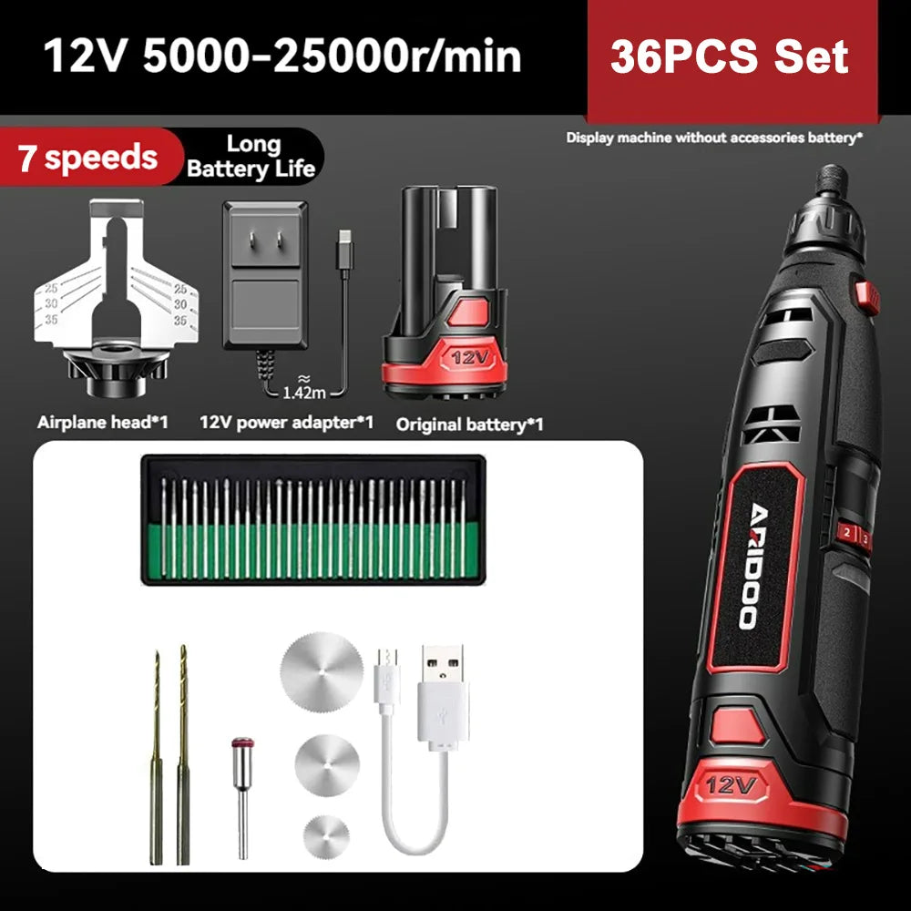 5000-25000r 12V Mini Drill Engraver Griding Electric Chain Grinder Rechargeable Cordless Electric Drill Micro Rotary Tool