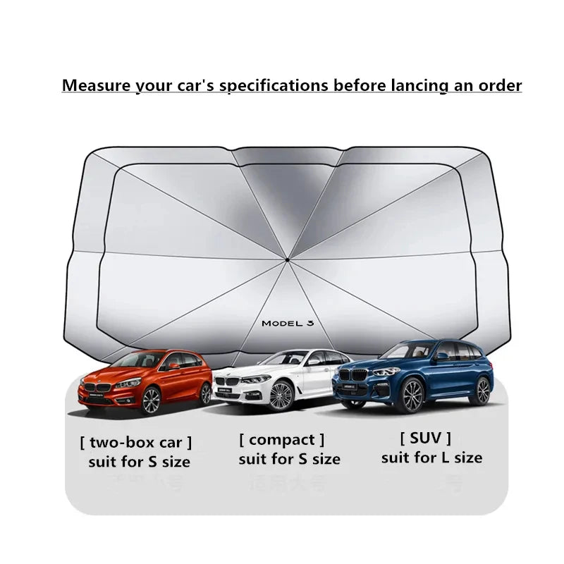For Tesla Model Y Model 3 Model X Model S Roadster Car Windshield Sun Shade UV Ray Reflector Umbrella Auto Interior Accessories