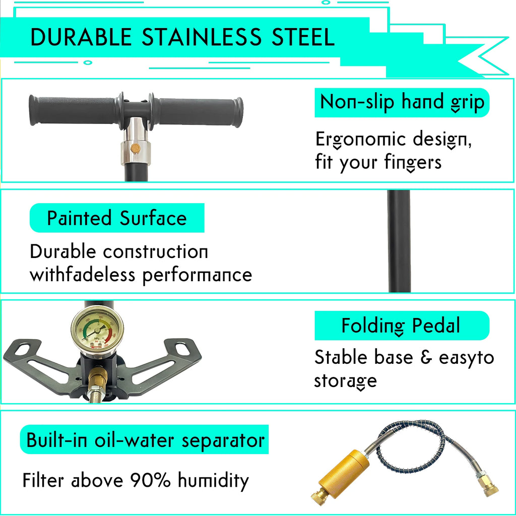 NUOGE 4 Stage 30mpa 4500Psi  PCP Hand Pump  High Pressure Operated HPA Tank Hunting Car Bicycle