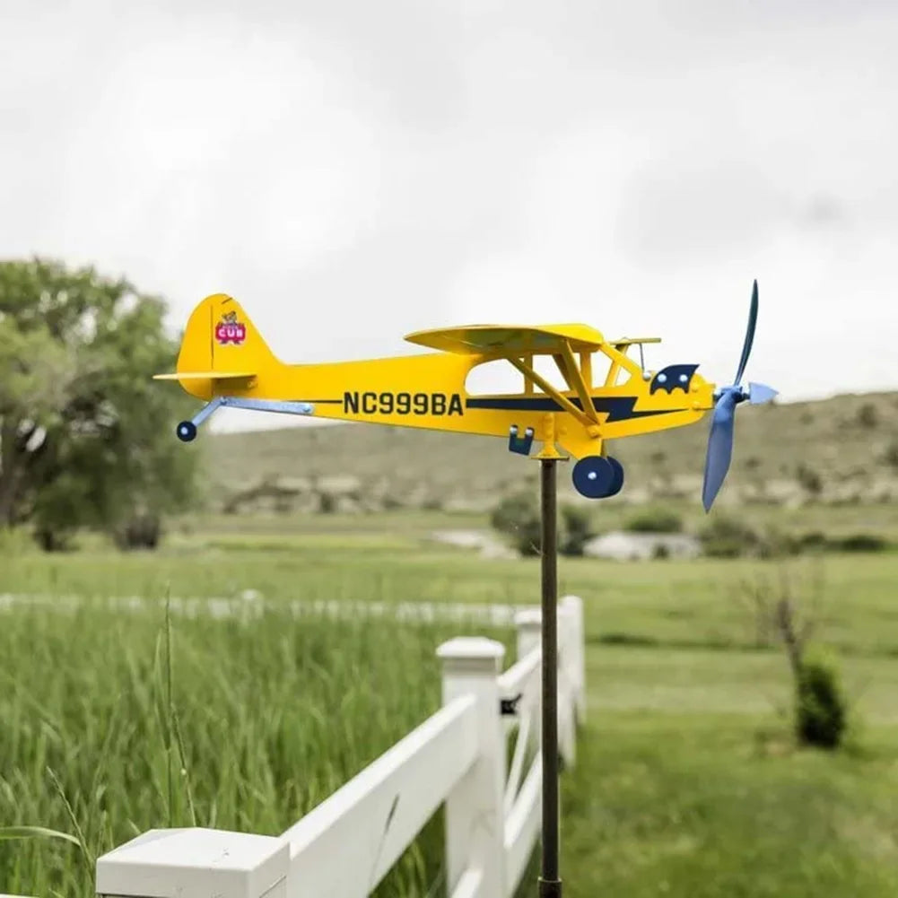 Airplane Weather Vane Piper J3 Cub Wind Spinner For Garden Durable Metal Windmill Aircraft Weather Vane Outdoor Garden Decor